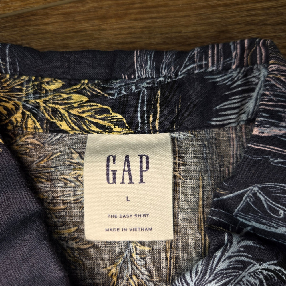 Gap Easy Shirt Womens L Linen Blend Hawaiian Tropical Button Up Beach Resort - Picture 4 of 10